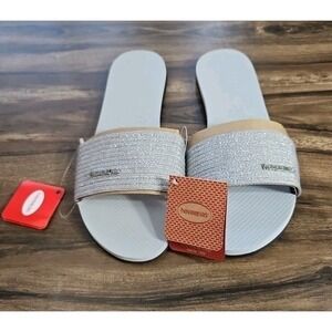 Havaianas You Malta Metallic Slide Sandal Women's Metallic Ice Grey Size 9/10W